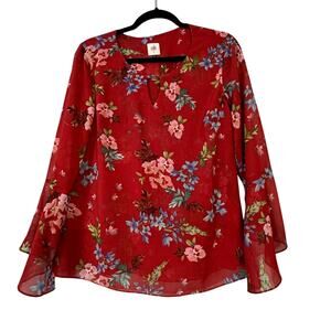 Cabi Devoted Floral Bell Sleeve Blouse Top Multicolor Round Neck Women’s Size XS